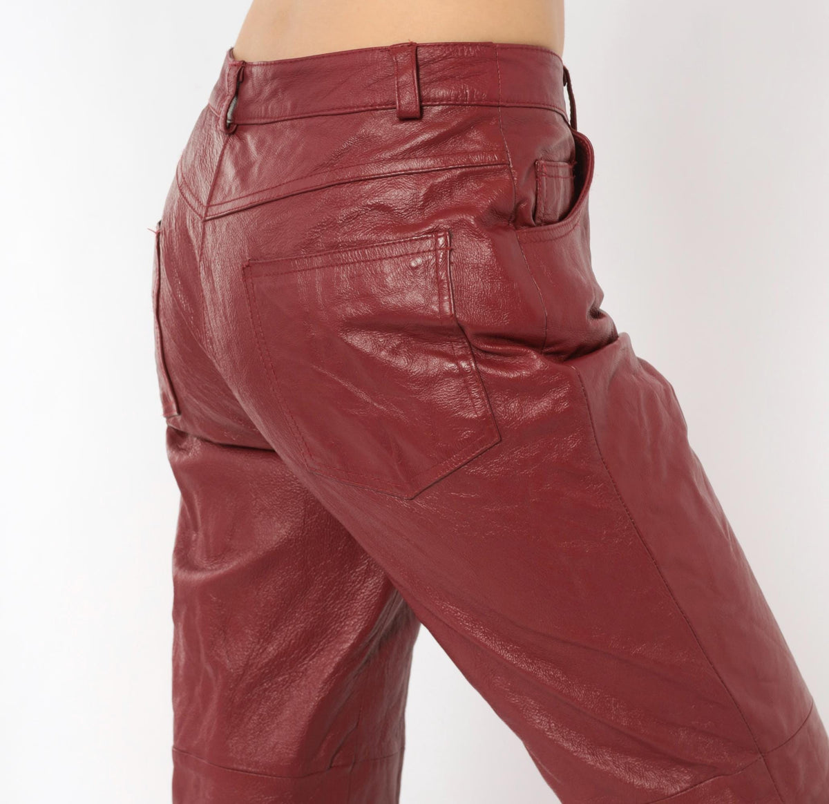 2000s Metrostyle Burgundy Leather Pants Straight Leg Low Rise Small Petite