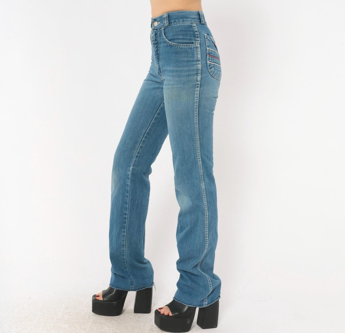 80s Flyers High Waist Straight Leg Jeans Medium Wash Cotton Blue Extra Small XS