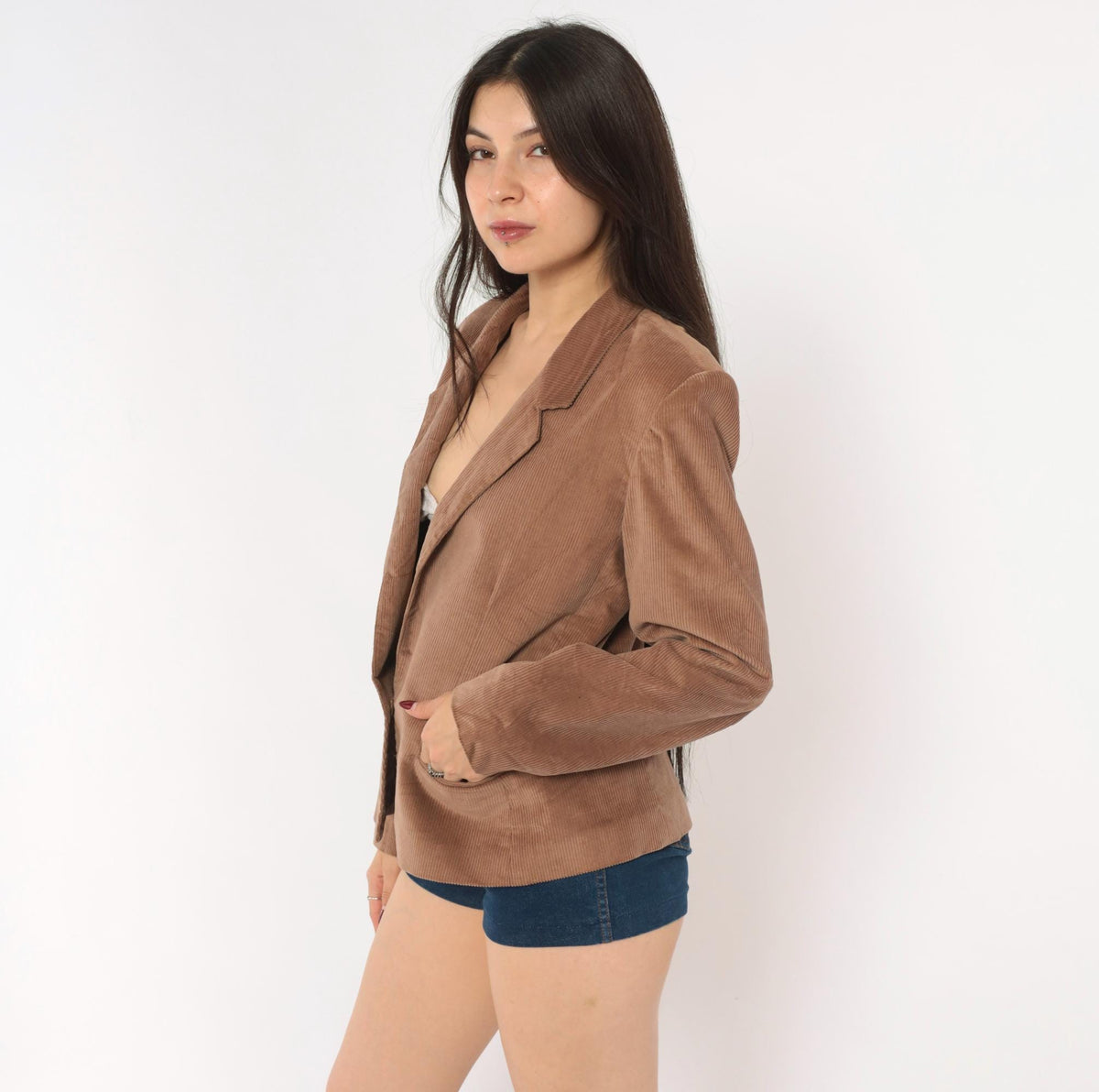 80s Panther Corduroy Blazer Mauve-Brown Notched Lapel Cotton Medium M