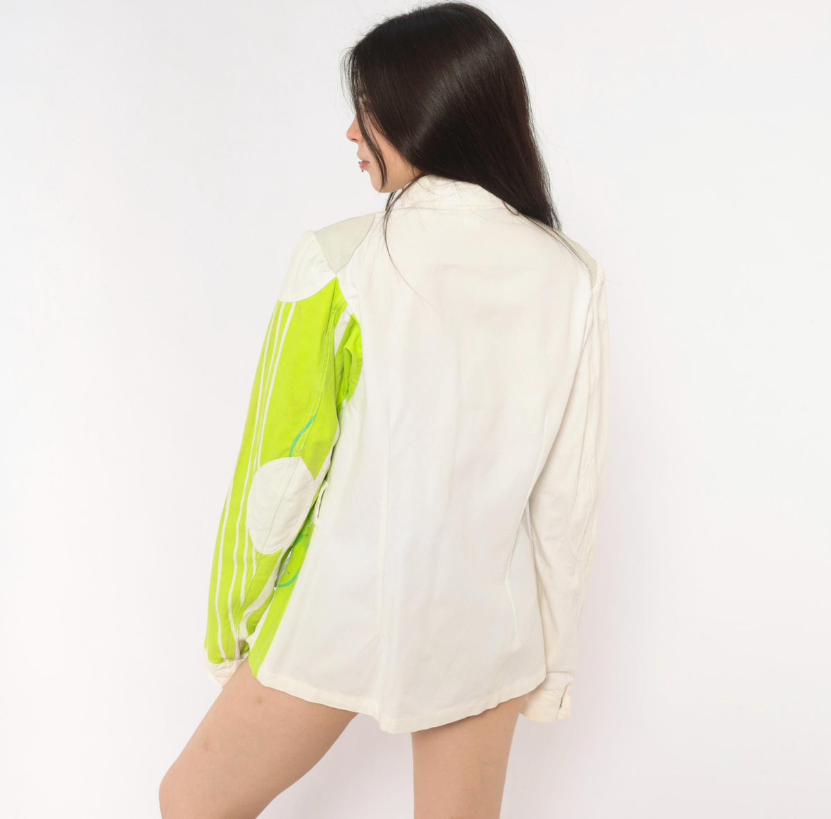 Y2K Custo Barcelona Pop Art Face Jacket White Lime Green Cotton Small S