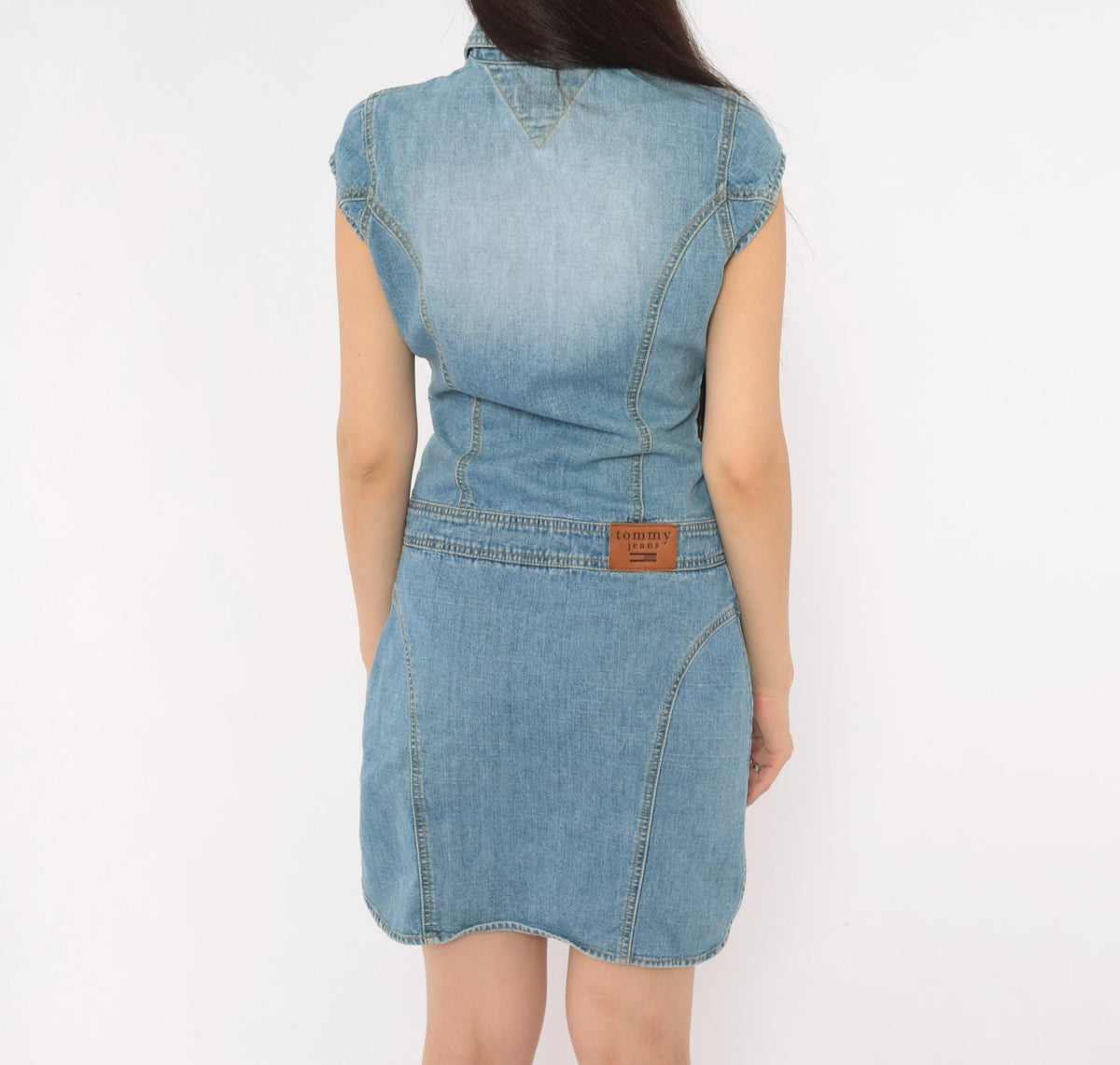 Tommy Jeans Y2K Light Wash Denim Mini Dress Snap Button Small S