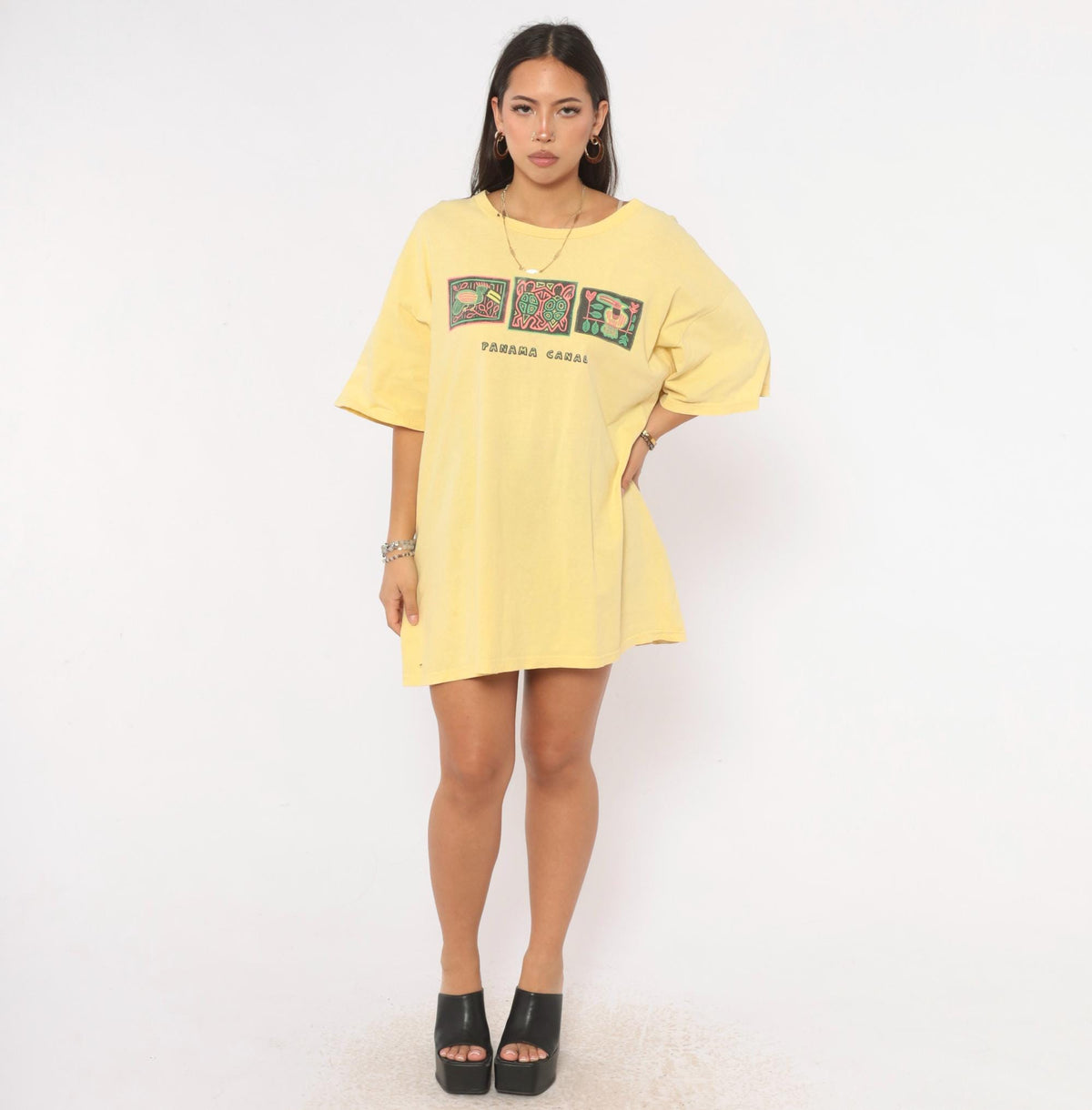 90s Panama Canal Souvenir Tee Yellow Cotton Toucan Turtle Bird Graphic Extra Large