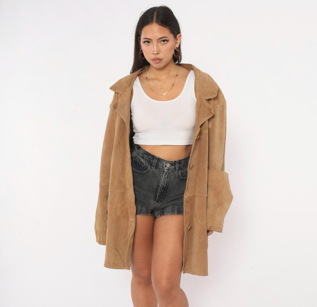 00s Concepts Tan Suede Jacket Belted Button Front Notched Collar Plus Size 3X