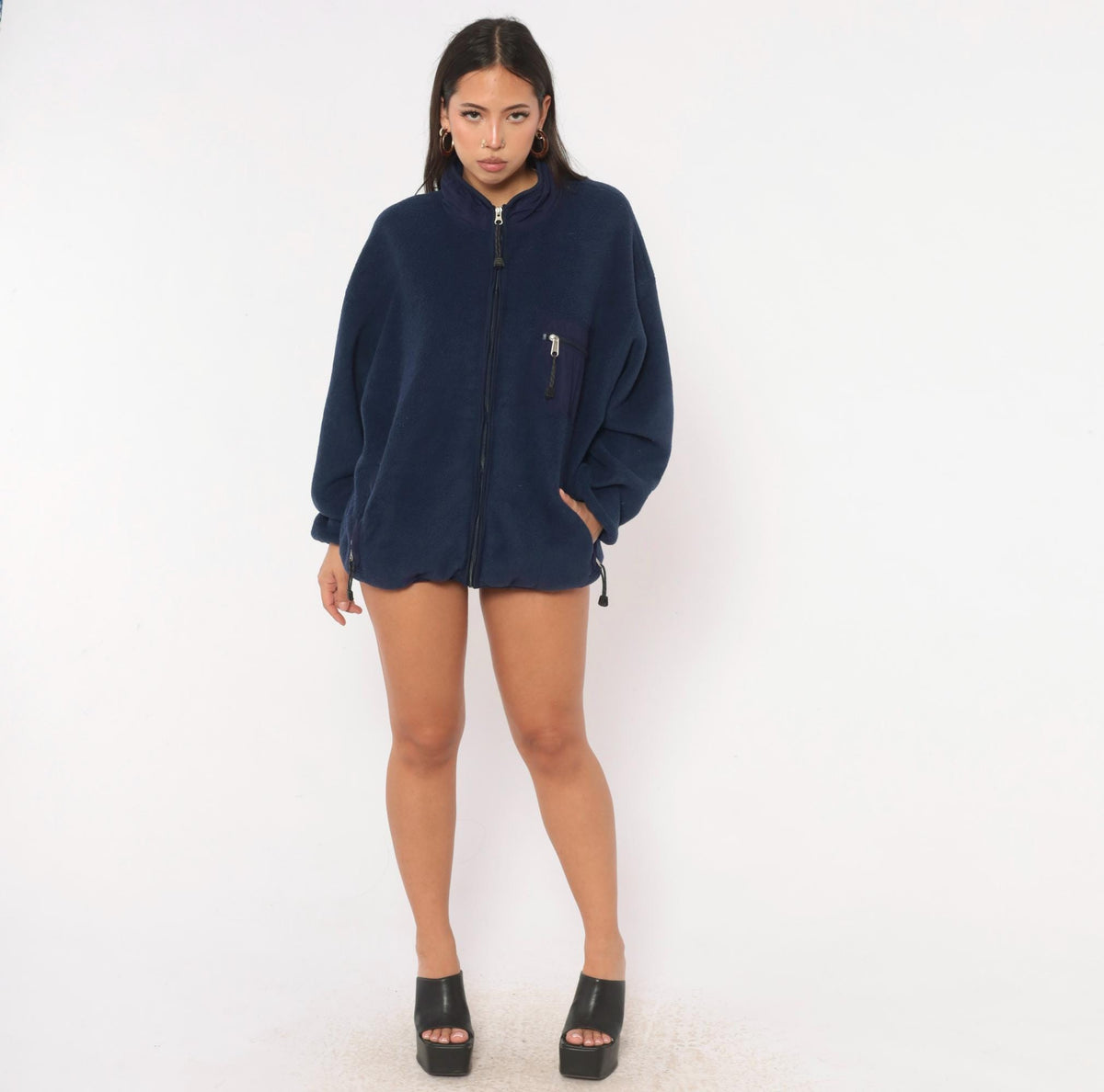 90s EMS Pinnacle Performance Navy Fleece Jacket Zip Front Extra Large XL