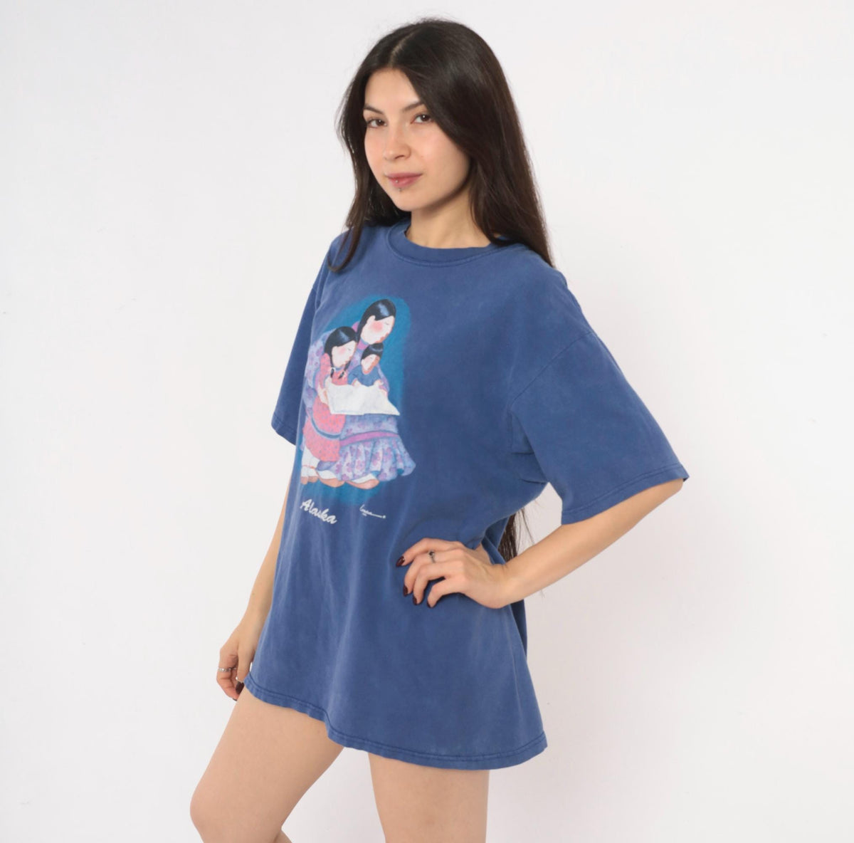 90s Anvil Alaska Graphic Tee Cobalt Blue Cotton Faded Print Extra Large