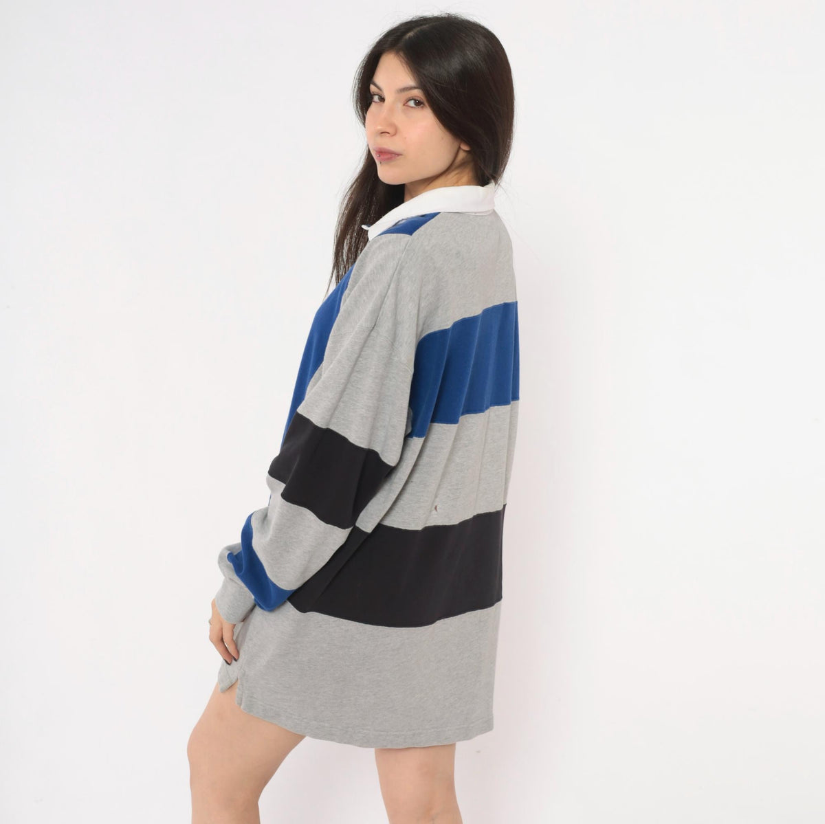 90s St. Johns Bay Rugby Shirt Colorblock Grey Navy Cotton Medium