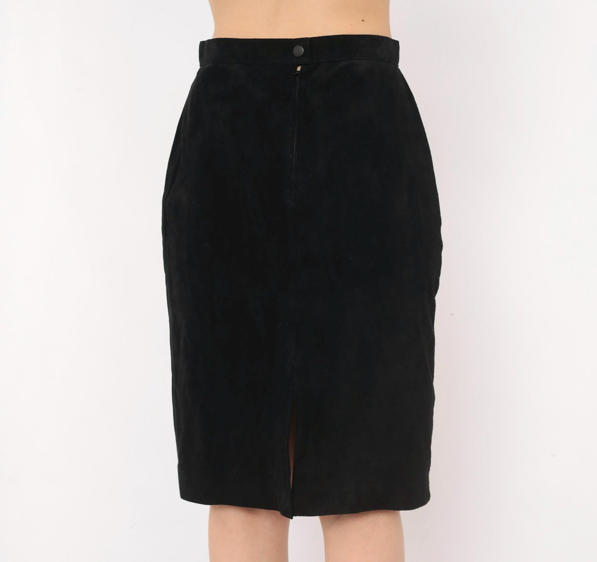 90s Evan Davies Black Suede Mini Skirt Pencil High Waist Small S