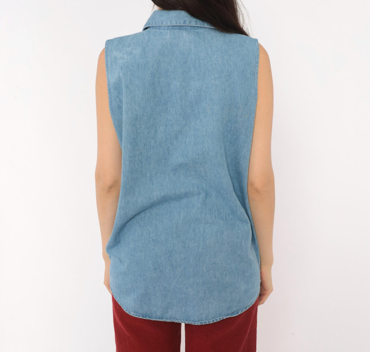 90s Mickey Unlimited Disney Denim Sleeveless Shirt Blue Chambray Medium M