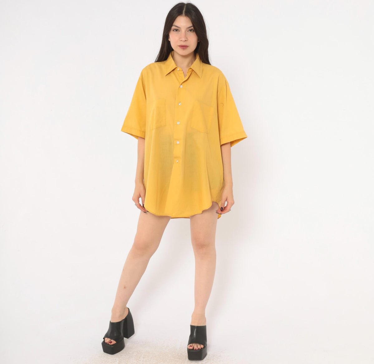 70s Arrow Belmont Club Mustard Yellow Button Up Shirt Extra Large XL