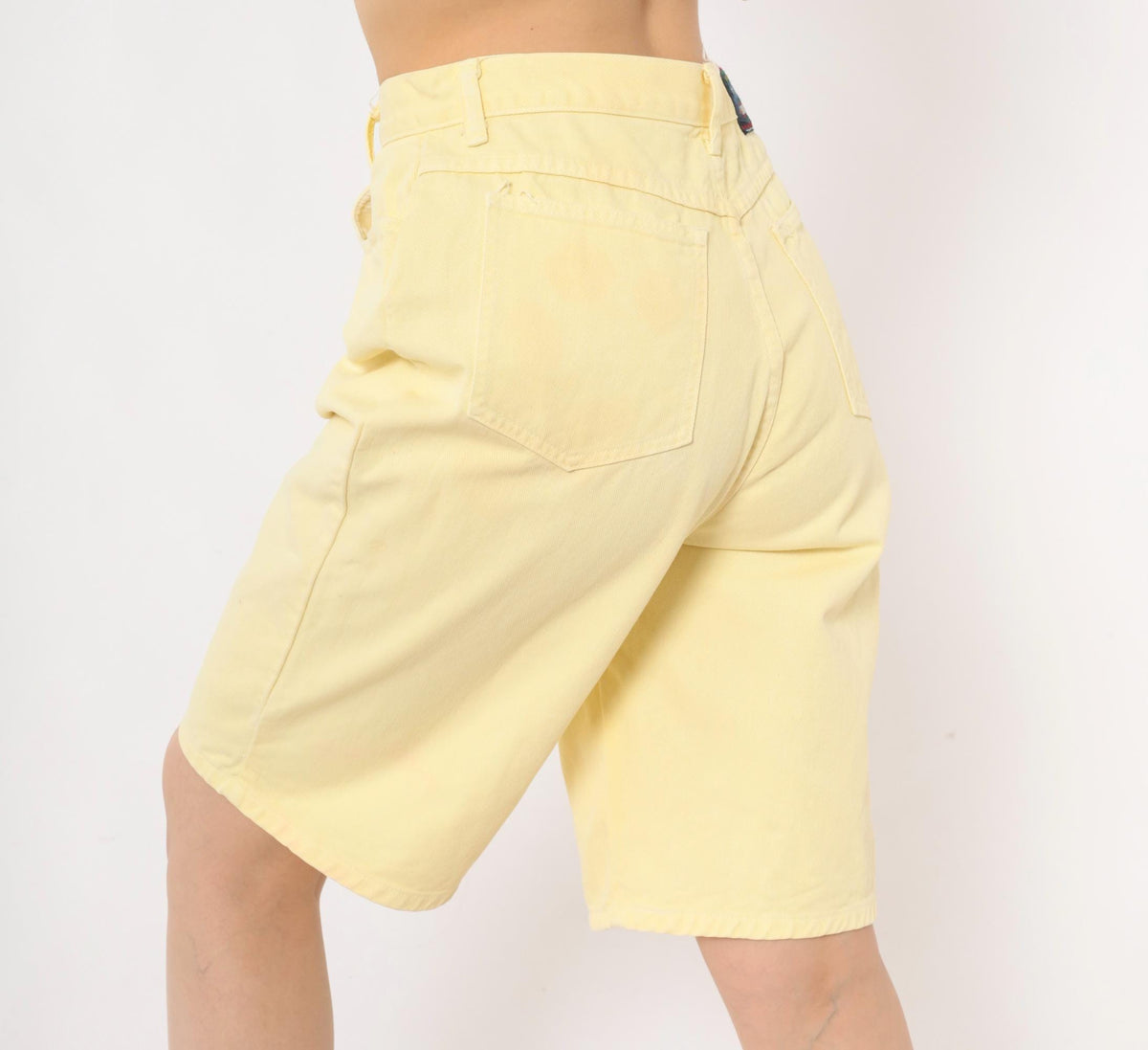 90s Paris Sportclub Yellow Denim Shorts High Waisted Cotton Bermuda Medium