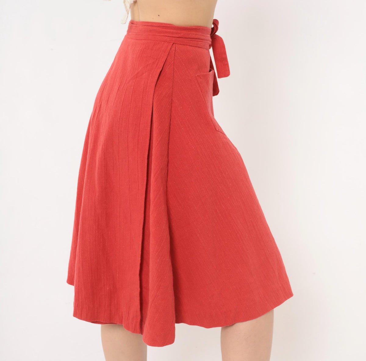 70s Ardee Rust Wrap Skirt A-Line Tie Waist Linen Blend Extra Small XS