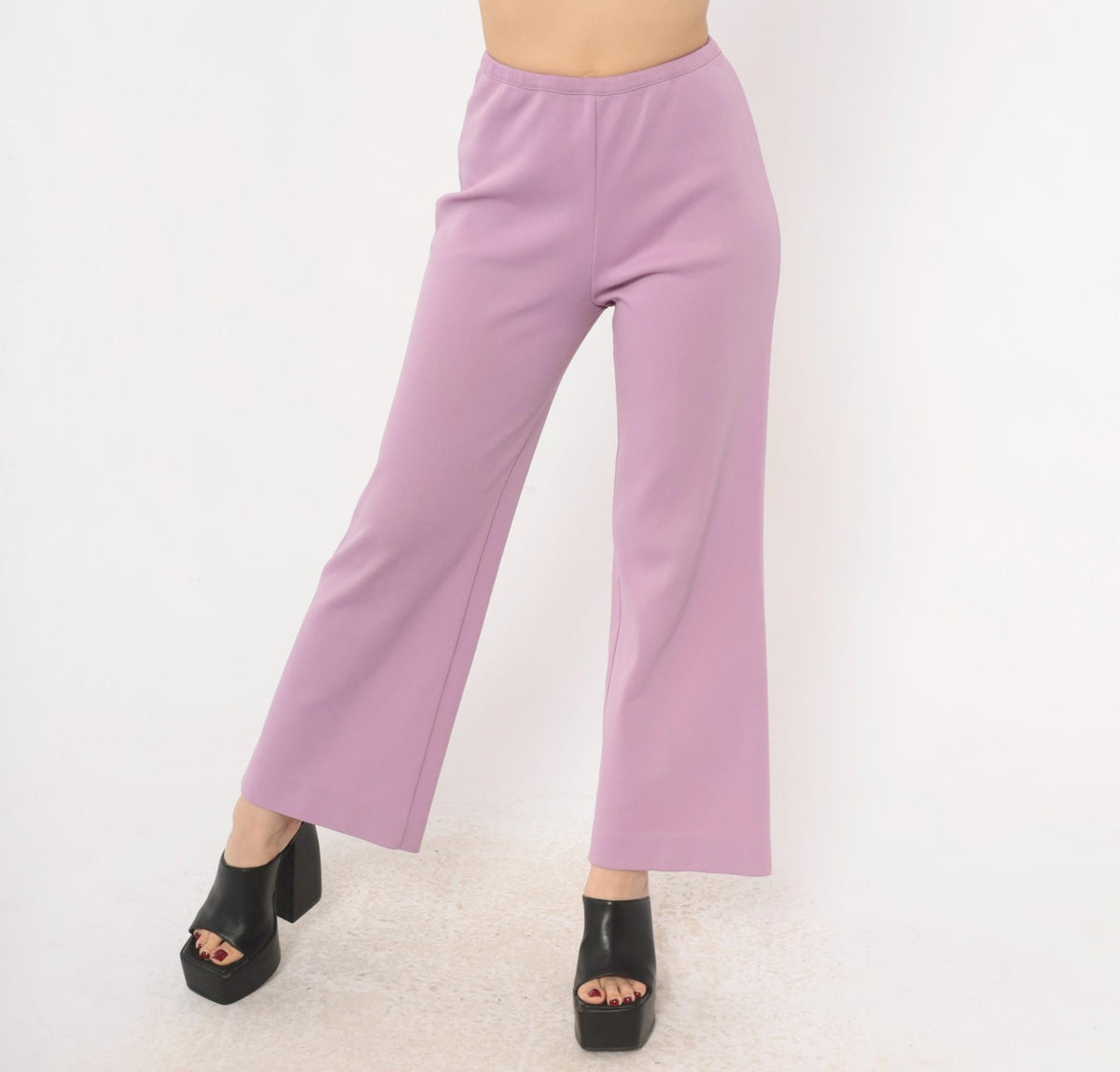 70s Lavender High-Waist Wide-Leg Flare Pants Pull-On Cropped Small