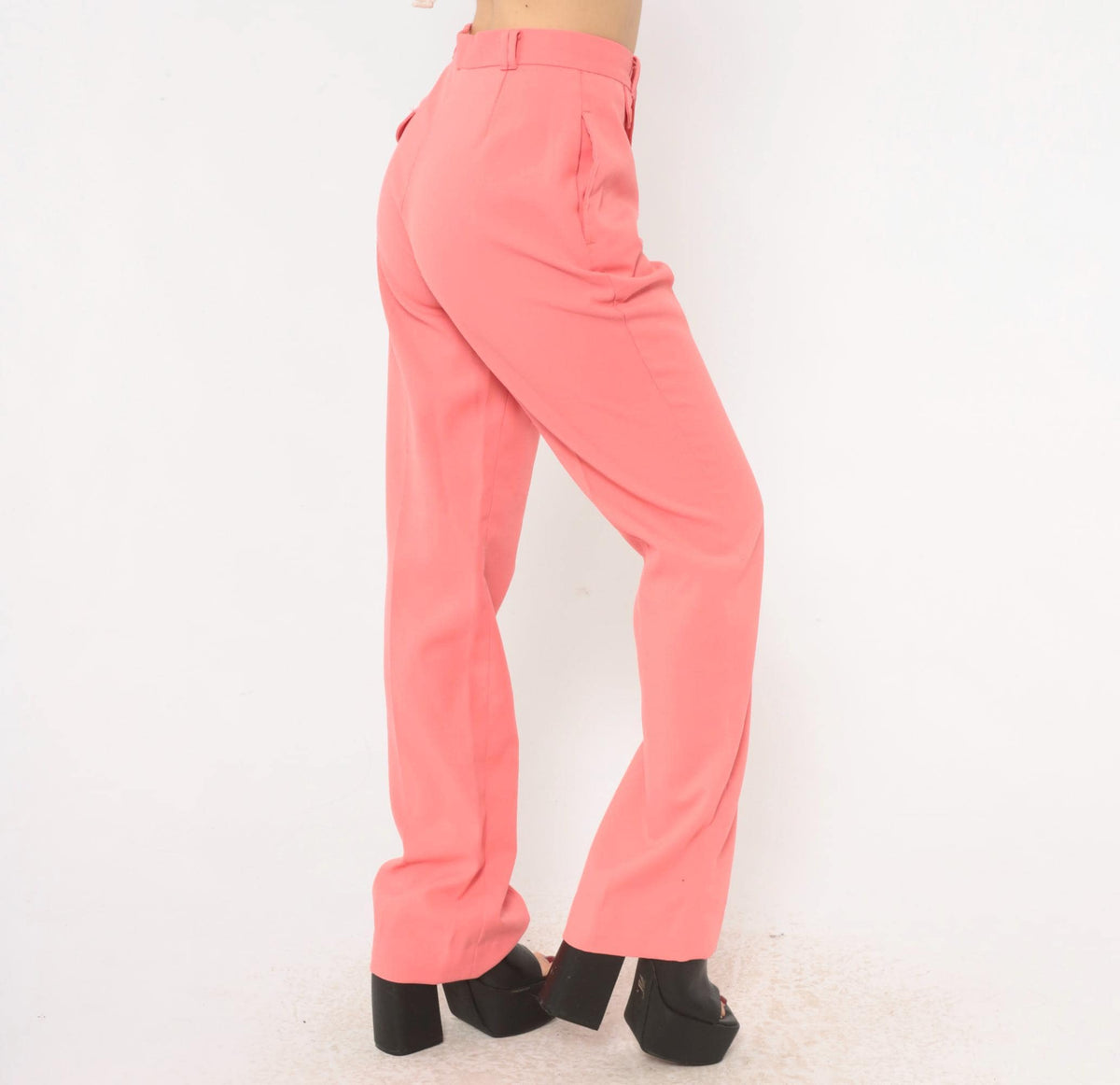70s Funny Girl Peach High-Waist Straight Trousers Pleated Front Small