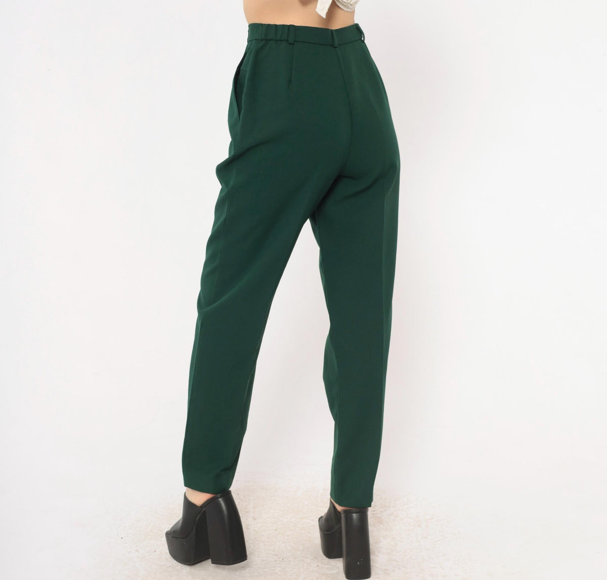 80s La Donna Forest Green Pleated High-Waist Trousers Tapered Leg Extra Small