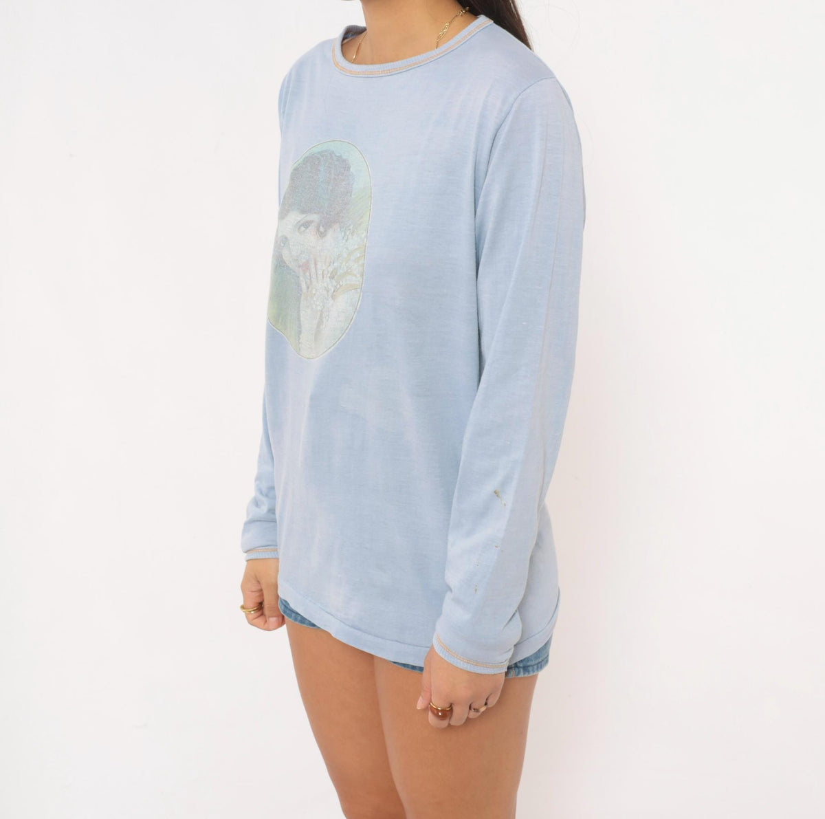80s Skipper Portrait Graphic Tee Light Blue Long Sleeve Victorian Woman Large
