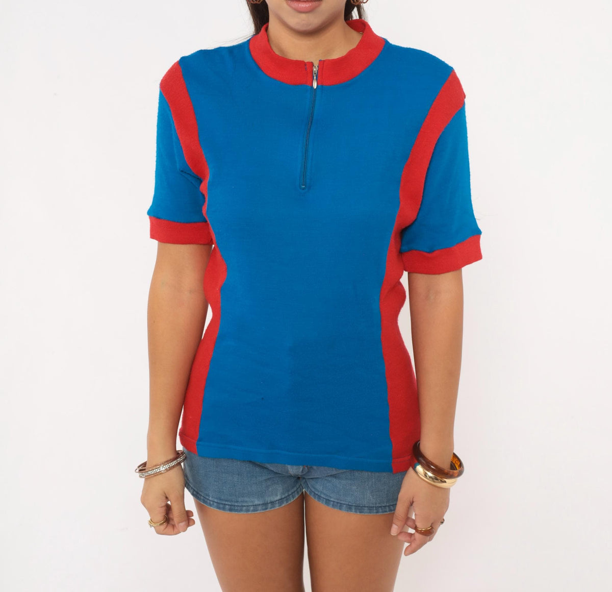 80s Bike Nashbar Cycling Jersey Blue Red Color Block Quarter Zip Medium