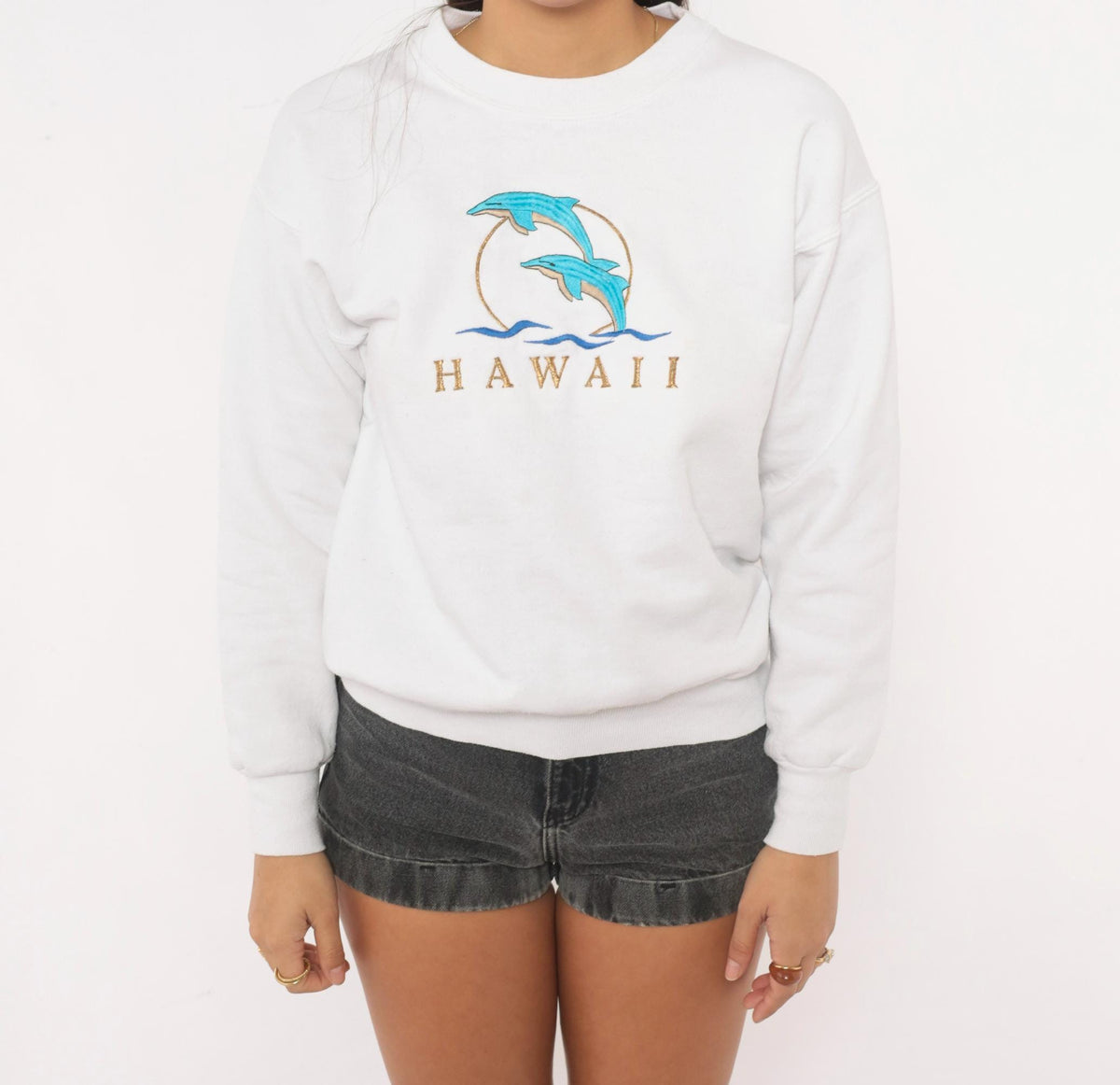 90s Hanes Hawaii Dolphin Embroidered Sweatshirt White Crewneck Small