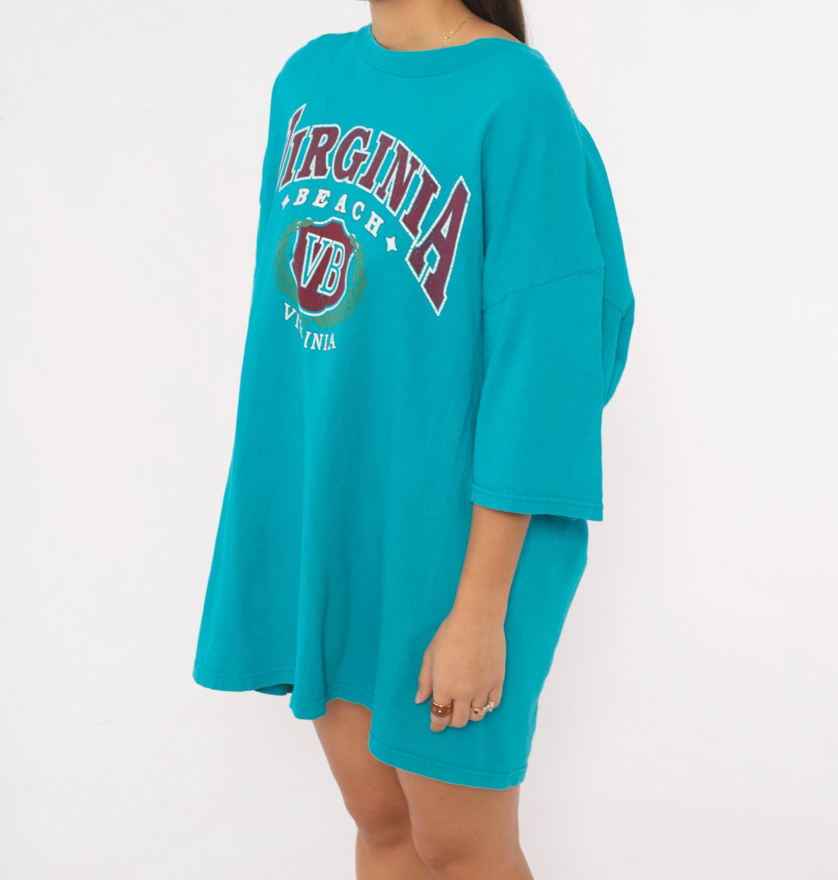 90s Virginia Beach Teal Souvenir Tee Cotton Burgundy Graphic Plus Size XXL