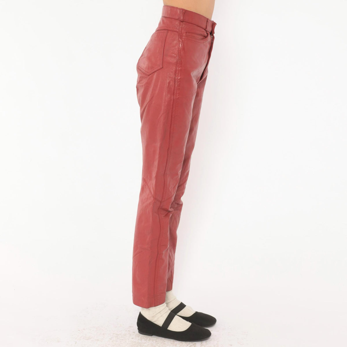 90s Speciale Mode Red Leather Pants High Waist Straight Leg Biker XXS