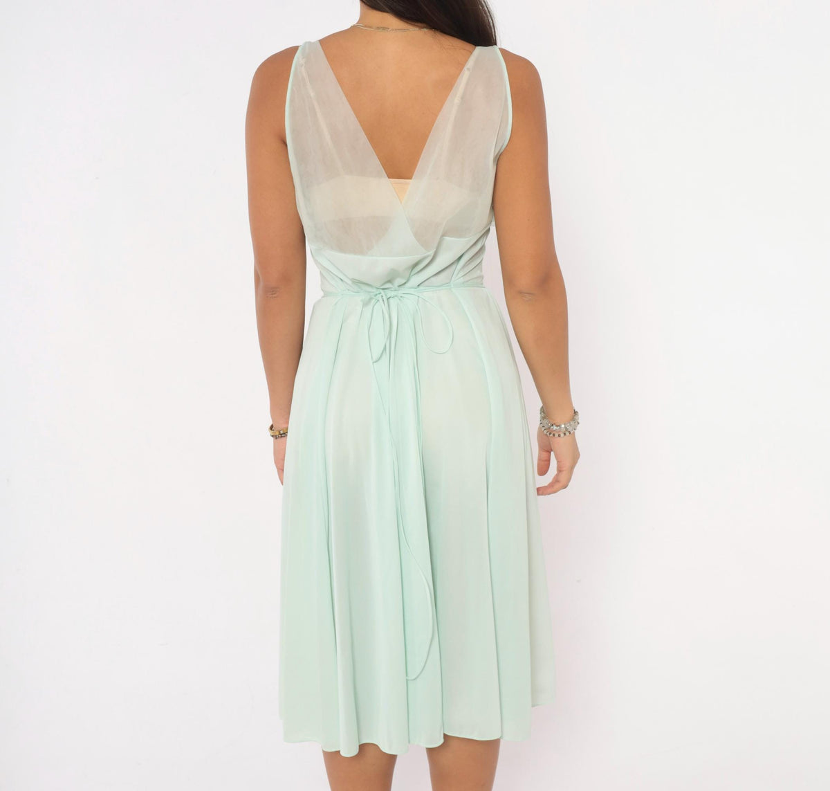 70s Vanity Fair Seafoam Nightgown Deep V Sheer Slip Dress Large L