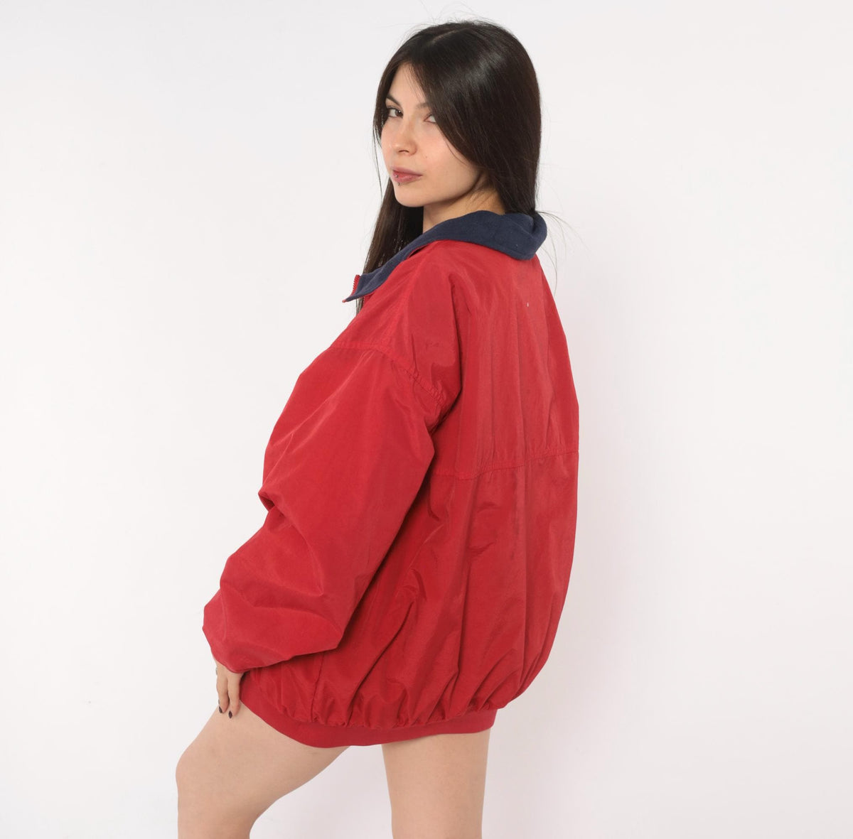 90s White Sierra Red Bomber Jacket Navy Fleece Lined Windbreaker Large L