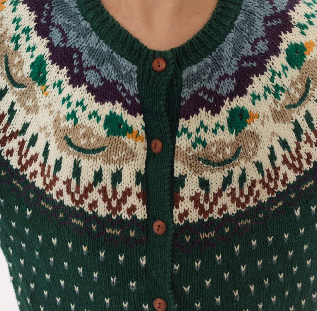 90s Northern Isles Fair Isle Cardigan Mallard Duck Forest Green Medium