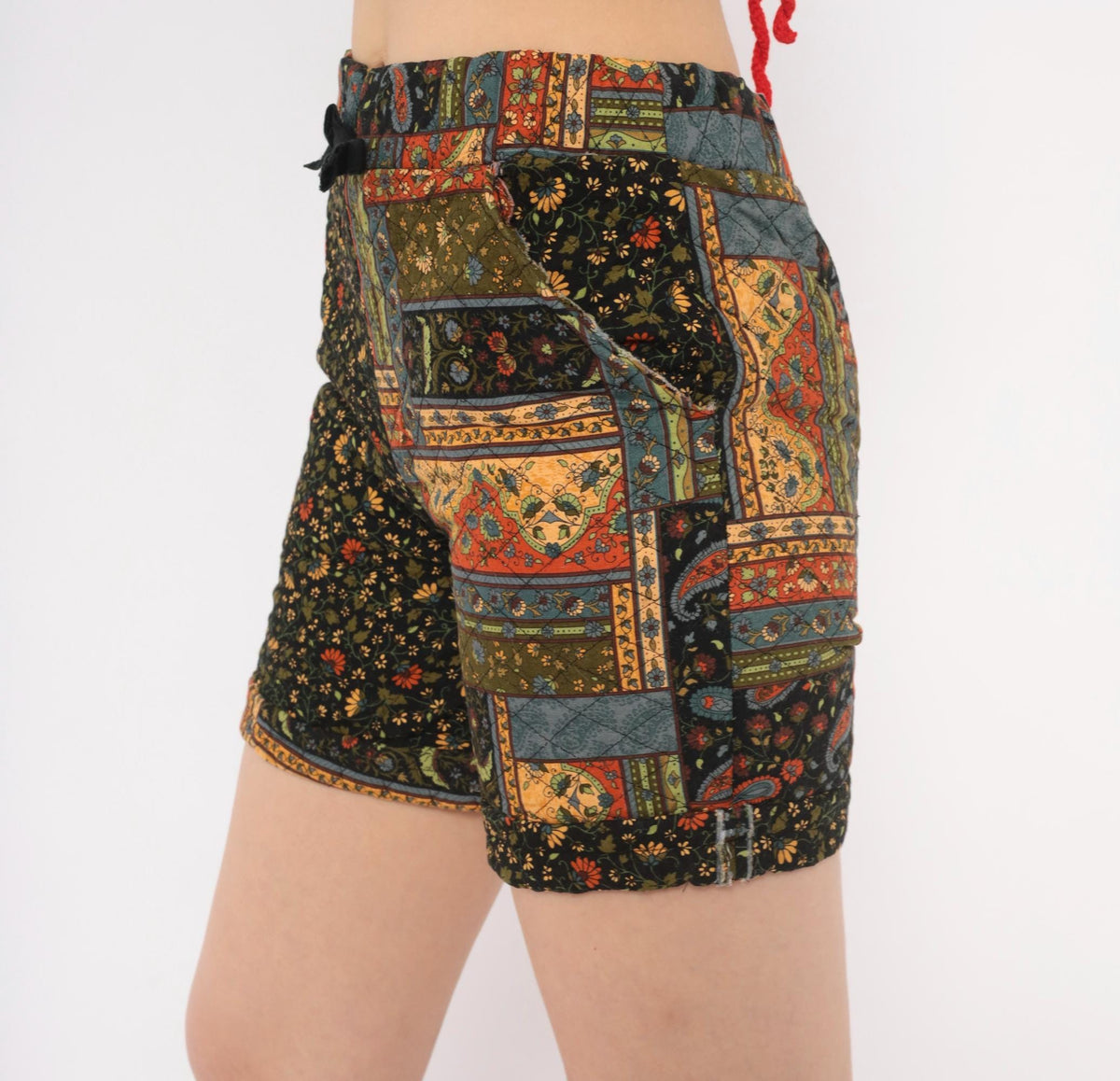 90s Patchwork Floral Shorts Black Paisley Quilted High Rise Small