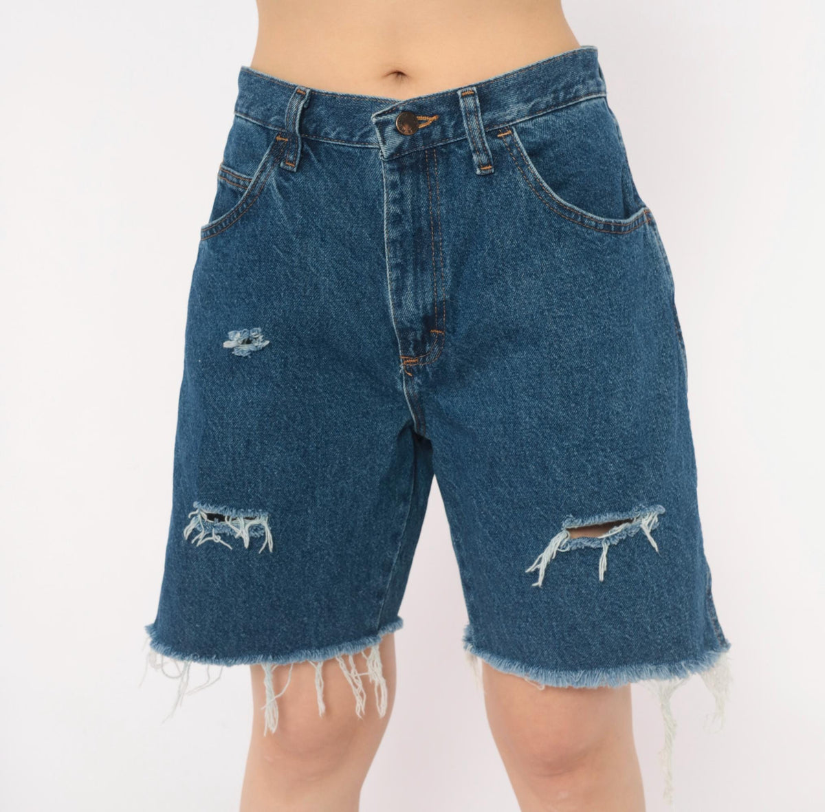 Y2K Rustler Distressed Denim Cutoff Shorts Blue High Rise Medium