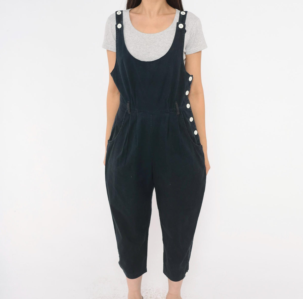 90s Joni Blair Navy Cotton Overalls Cropped Tapered Leg Small S