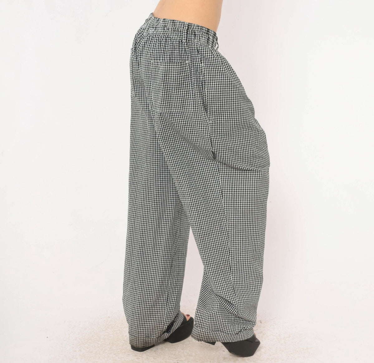 90s Newchef Fashions Black White Gingham Chef Pants Cotton Large L