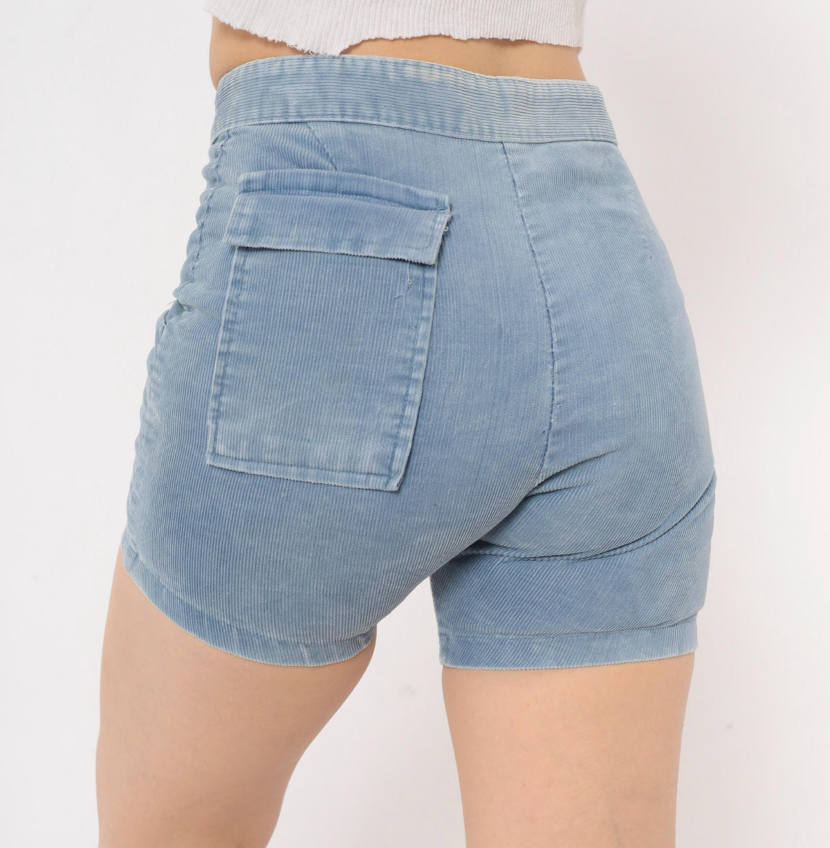80s Towncraft Light Blue Corduroy Shorts High Waisted Cuffed Cotton Extra Small XS