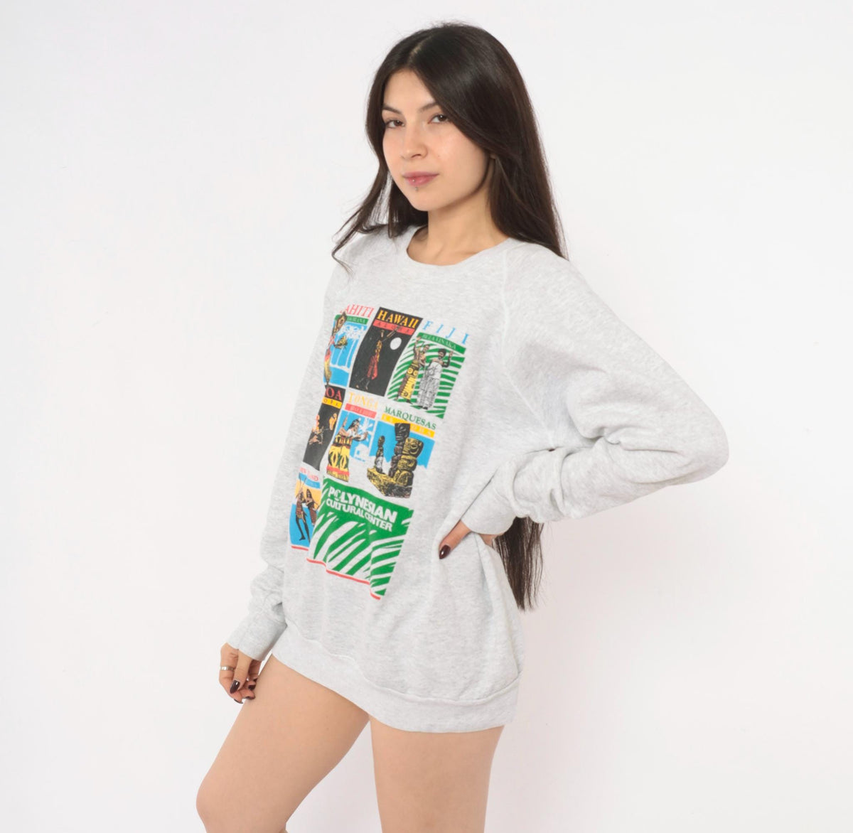 90s Polynesian Cultural Center Sweatshirt Grey Raglan Graphic Extra Large XL