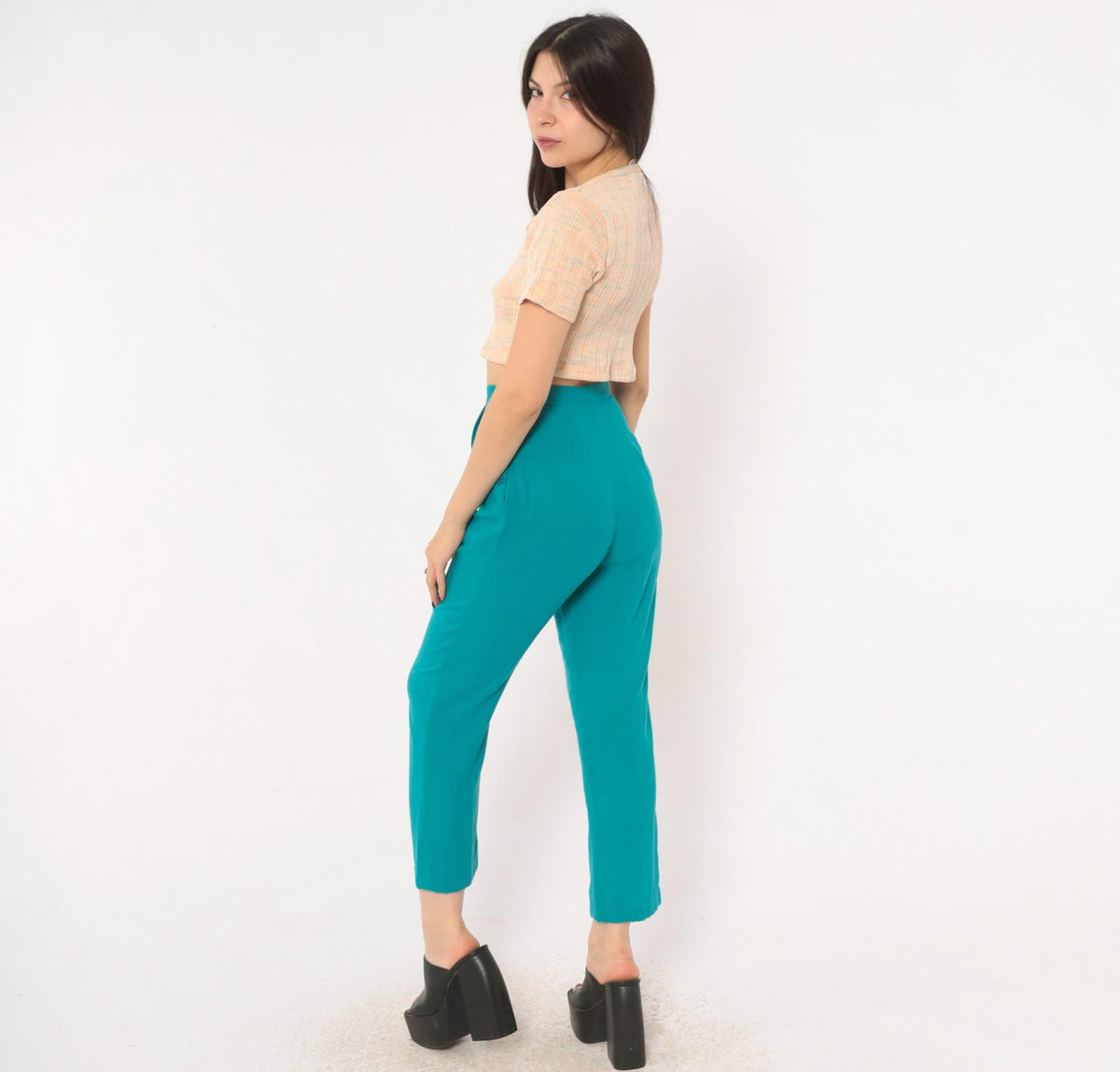 80s Teal Pleated High-Waist Tapered Trousers Prophecy Petites Extra Small