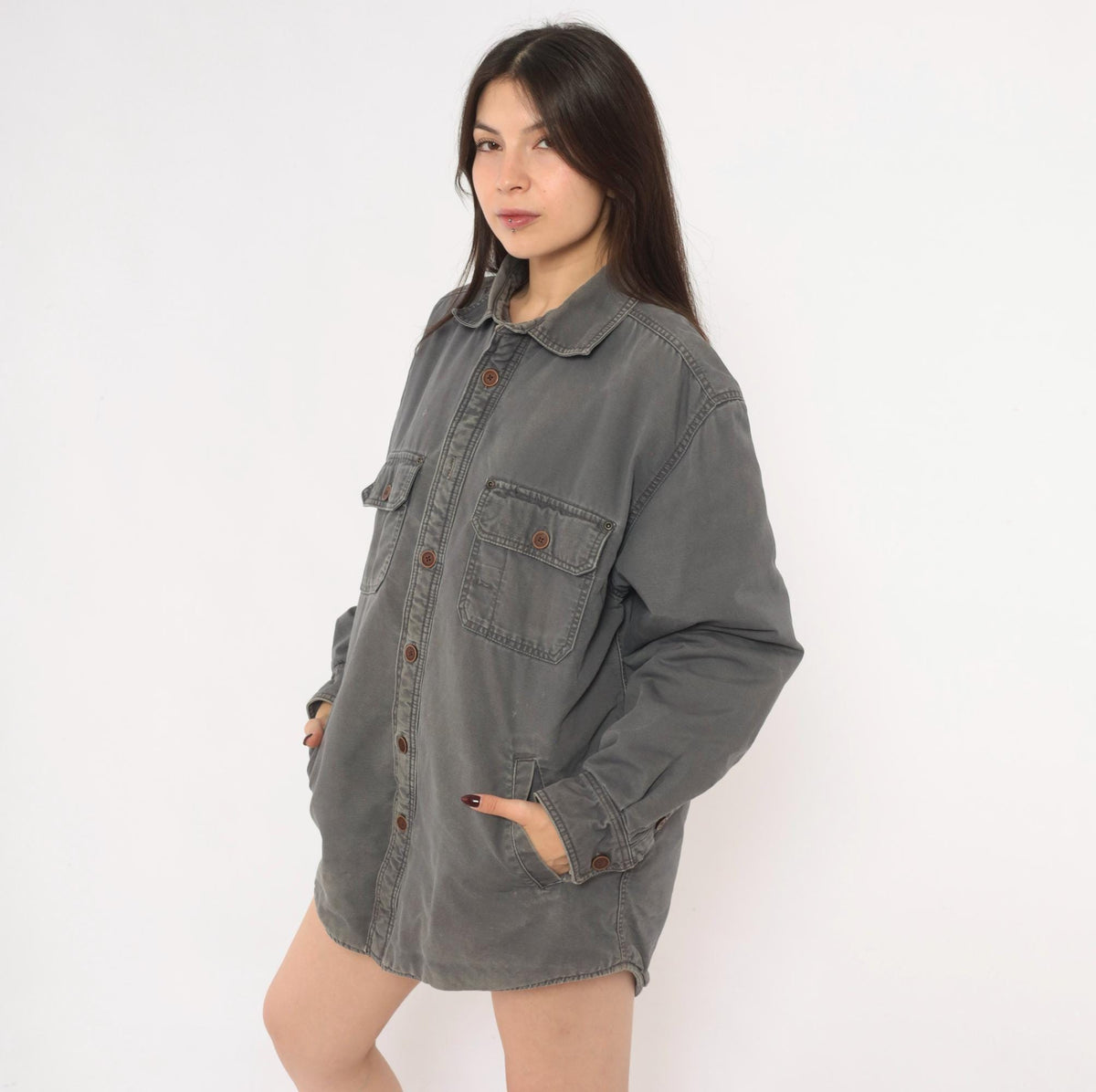 Y2K Outdoor Life Grey Cotton Shirt Jacket Gorpcore Medium M