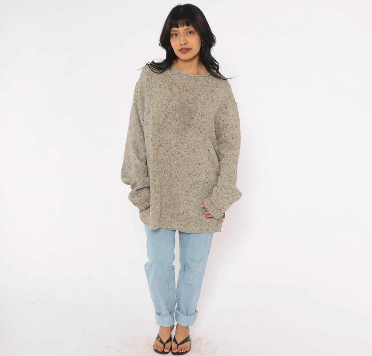 Y2K Woolrich Tan Speckled Wool Knit Sweater Crew Neck Raglan Extra Large