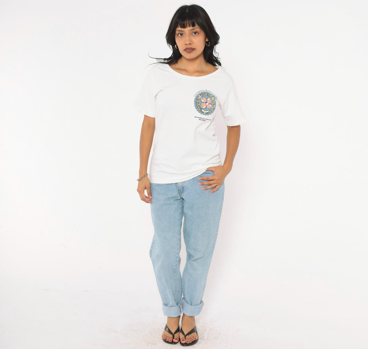 90s San Diego Dolphin Yin Yang Mandala Graphic Tee White Small