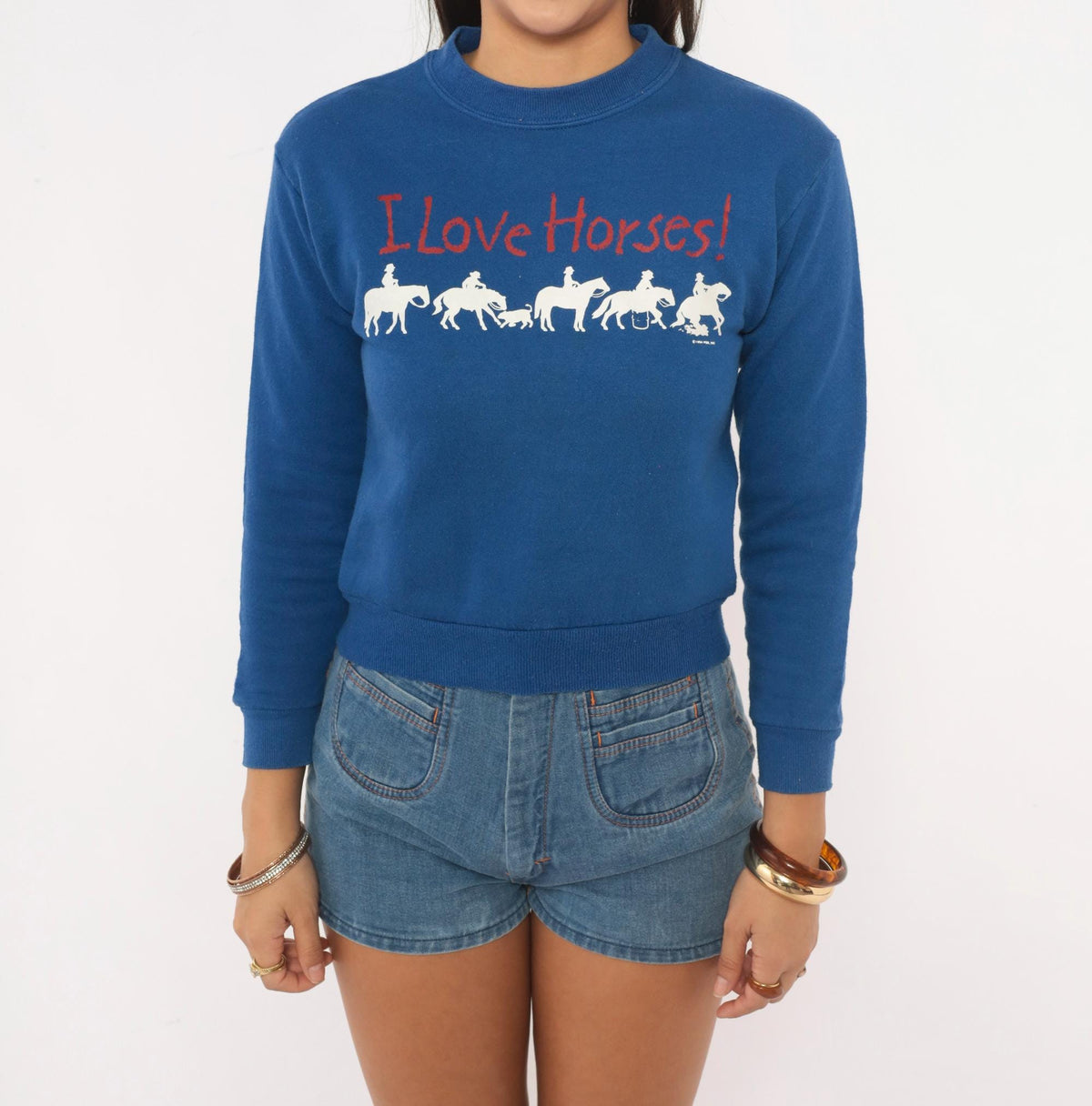 90s Jerzees Horse Sweatshirt Cobalt Blue Cropped Graphic Extra Small XS