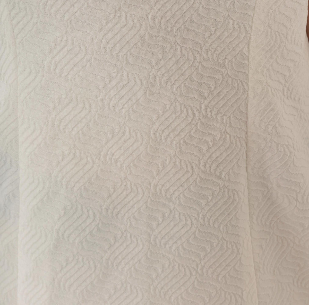 60s White Shift Dress V Neck Short Sleeve Mod A Line Jacquard Medium M