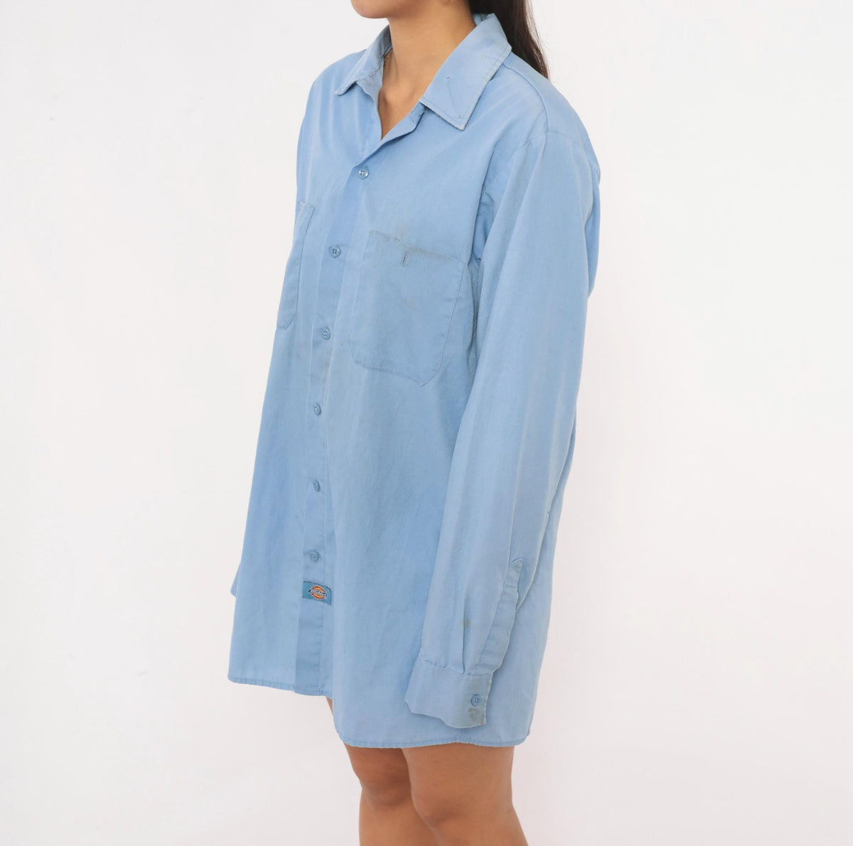 90s Dickies Light Blue Work Shirt Button Front Medium Distressed