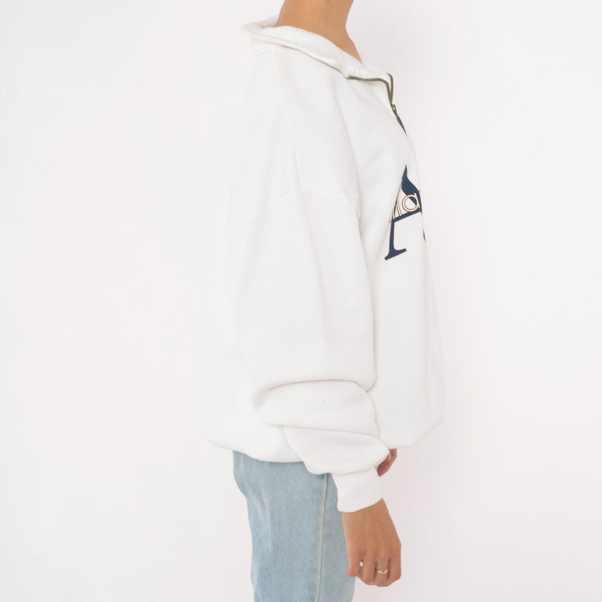 90s Jerzees Atlantic City Quarter Zip Sweatshirt White Navy Graphic Extra Large XL