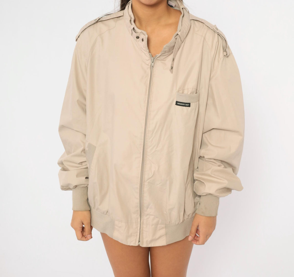 80s Members Only Bomber Jacket Beige Raglan Zip Front Plus Size XXL