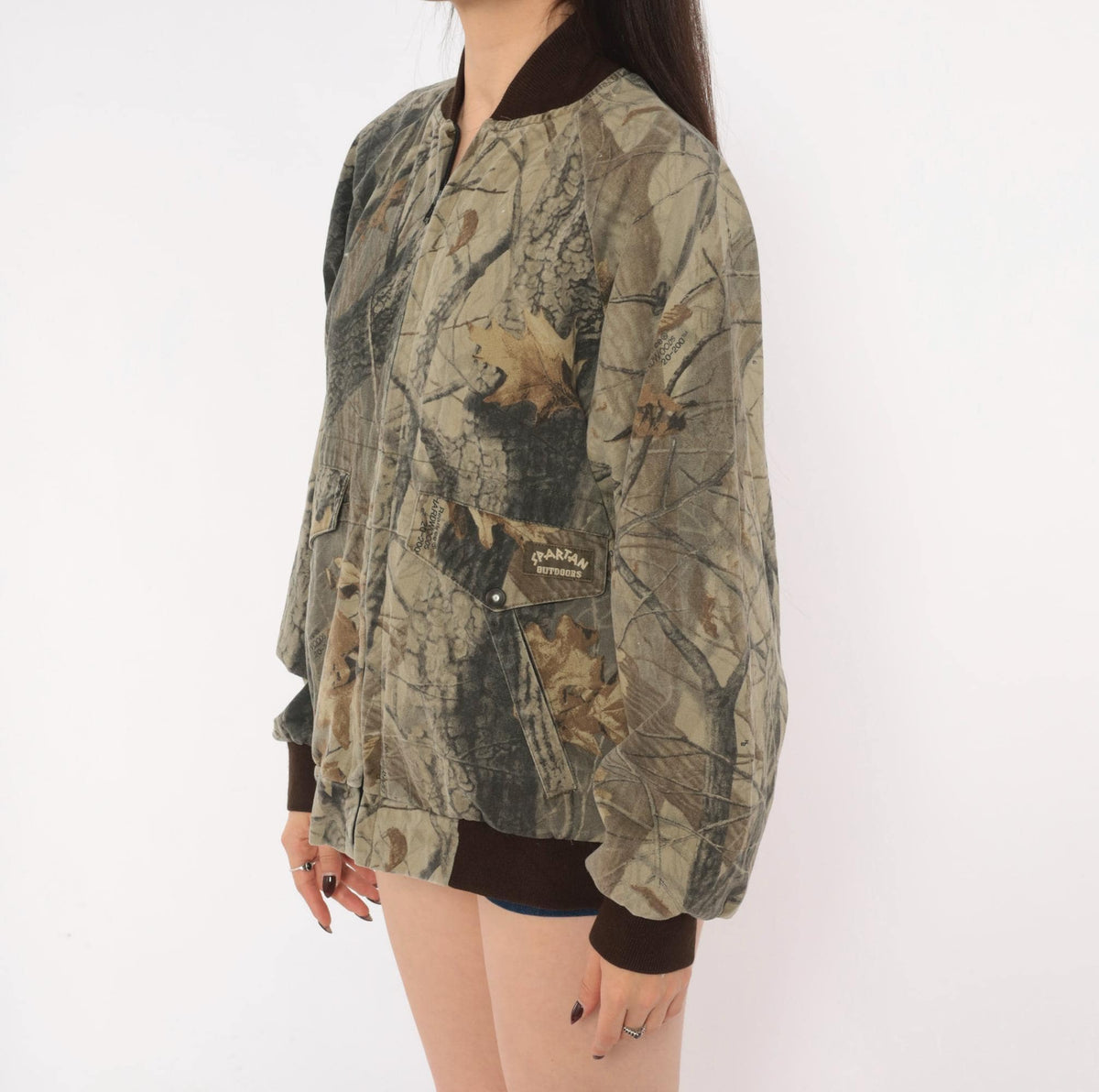 90s Spartan Realtree Camo Bomber Jacket Brown Beige Tree Print Medium