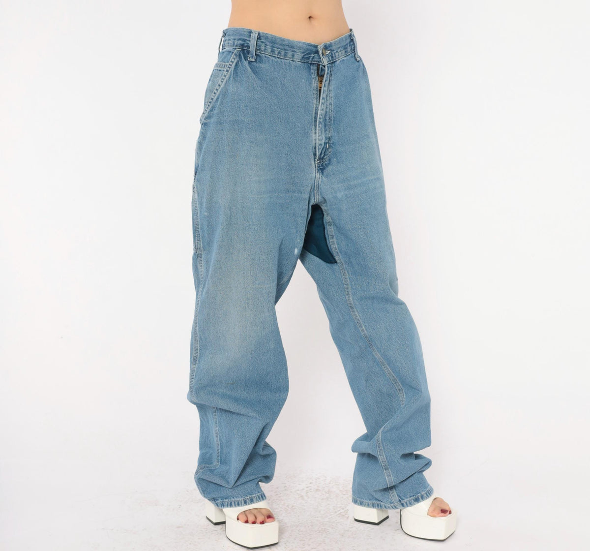 Carhartt Carpenter Jeans Y2K Light Wash Denim Straight Leg Hammer Loop 38x34