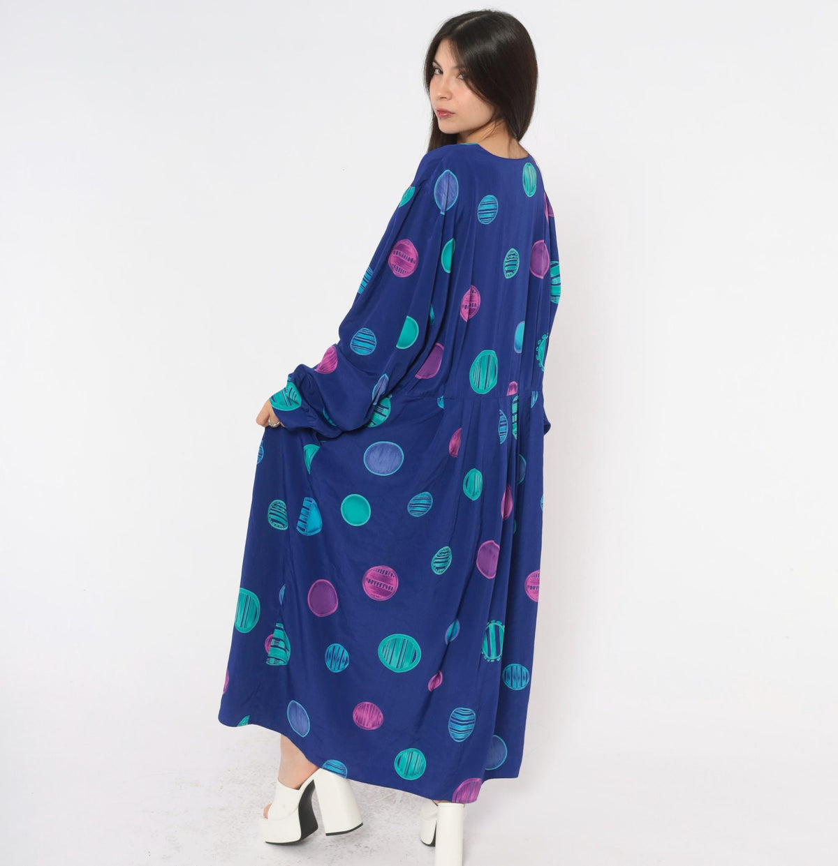 90s Stephanie Thomas Circle Print Dress Purple Blue Plus Size XXL
