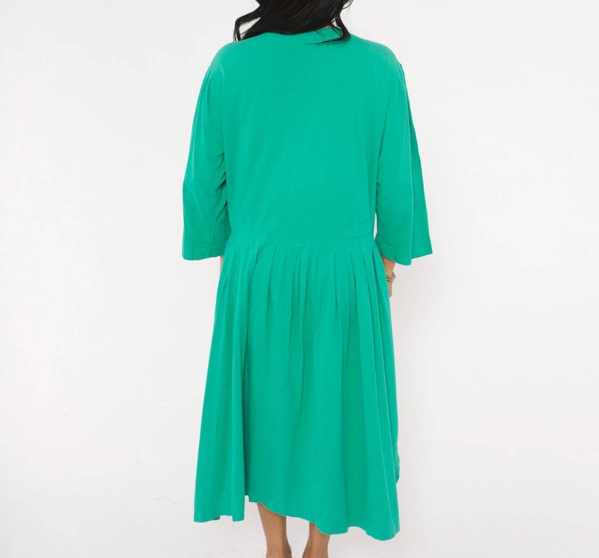 80s Louis London Green Cotton Midi Dress Button Front Drop Waist Extra Large