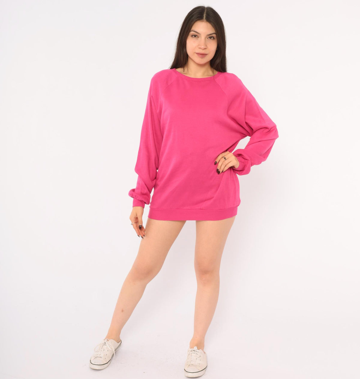80s Keeping Up Hot Pink Raglan Sweatshirt Crew Neck Medium M