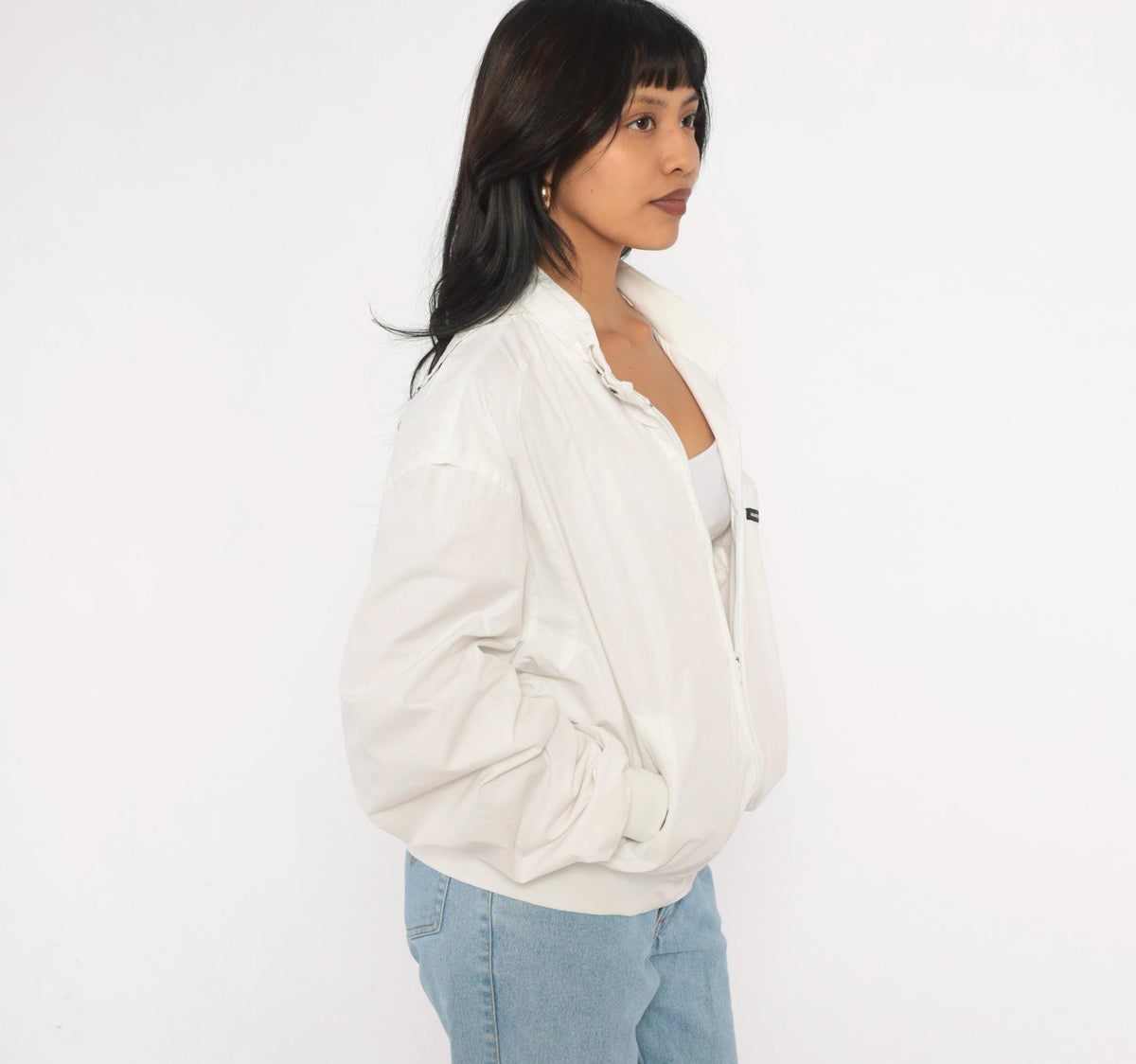 80s Members Only Bomber Jacket White Zip Front Raglan Windbreaker Small