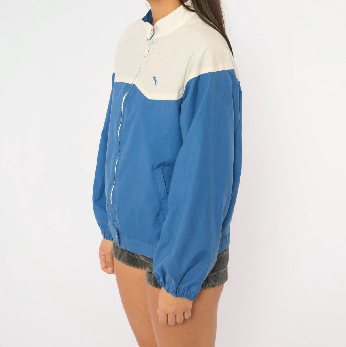 80s Forego Cobalt Windbreaker Color Block Bomber White Yoke Small
