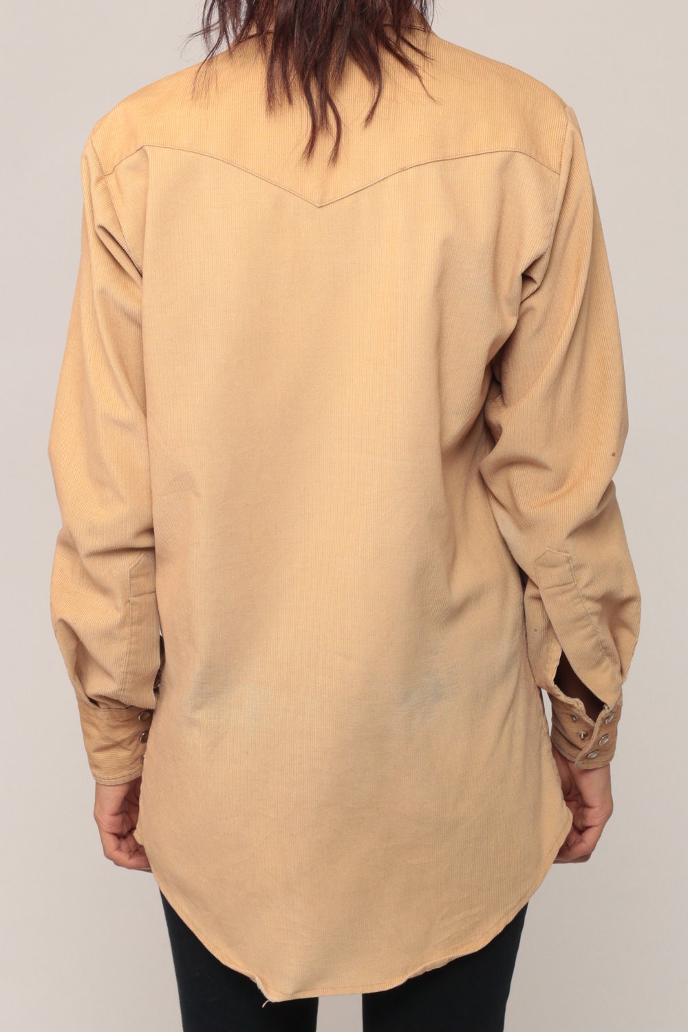 70s Tan Corduroy Pearl Snap Western Shirt Long Sleeve Unisex Small