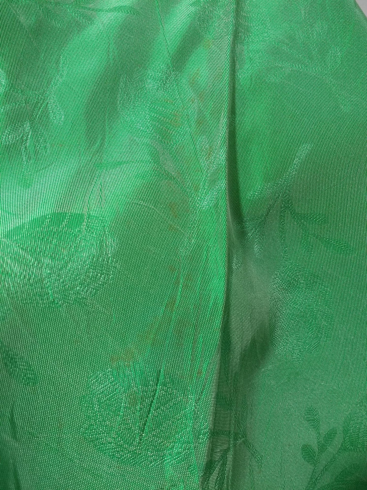 1960s Green Floral Taffeta Midi Dress Double Breasted High Waist Small